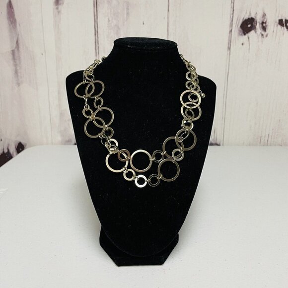 Chico’s Long Gold Tone Ring Chain Necklace Strand - Picture 2 of 5